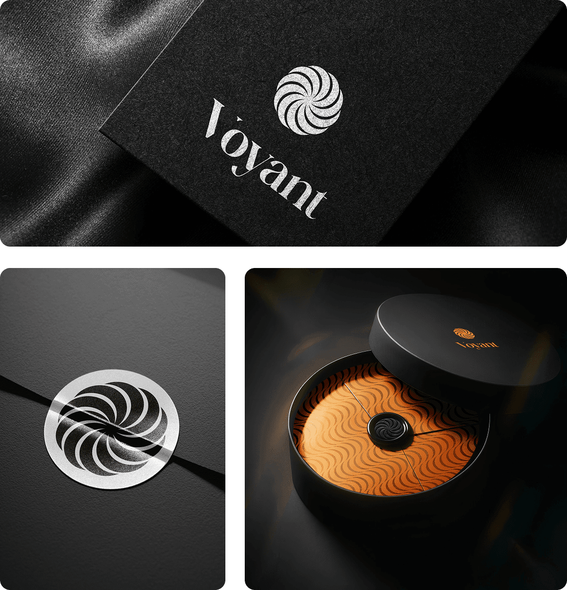Voyant logotip primenjen na ambalaži i materijalima