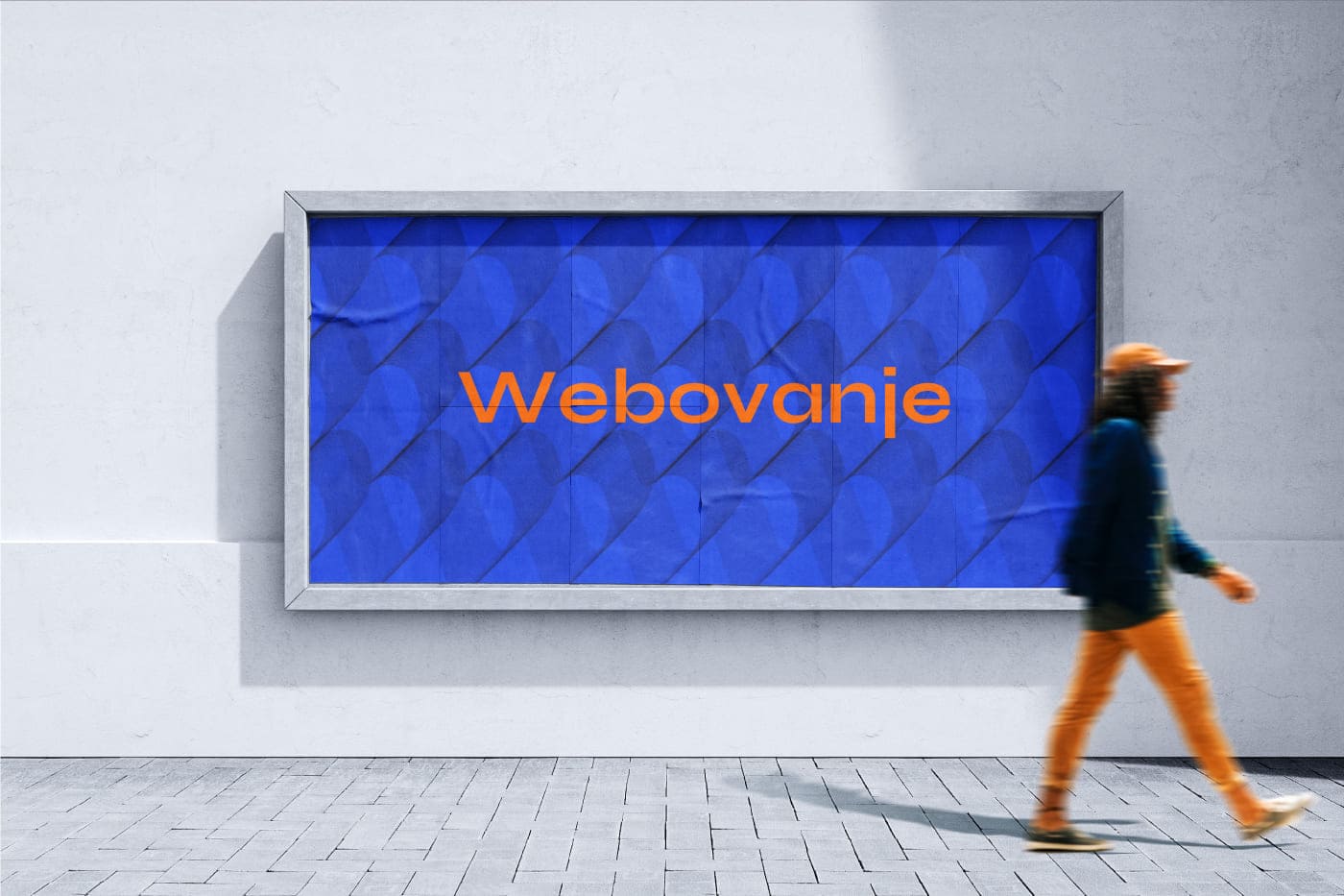 Large blue outdoor billboard mockup with orange Webovanje wordmark – Studio Šterijev.