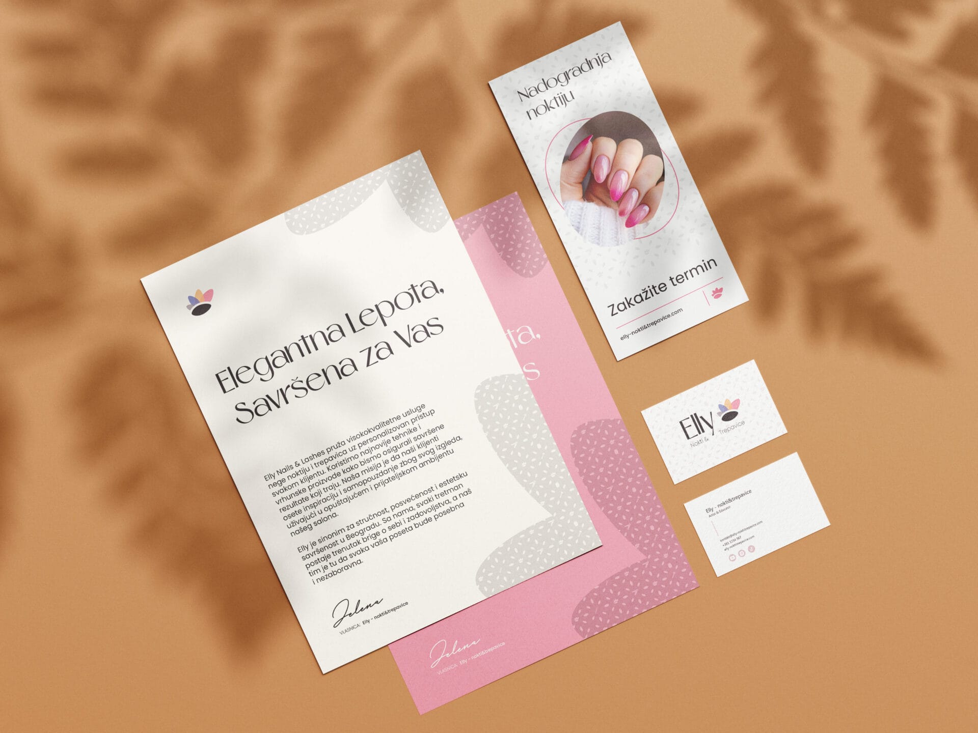 Elly Nokti & Trepavice collateral design set with flyers, business cards and promotional materials