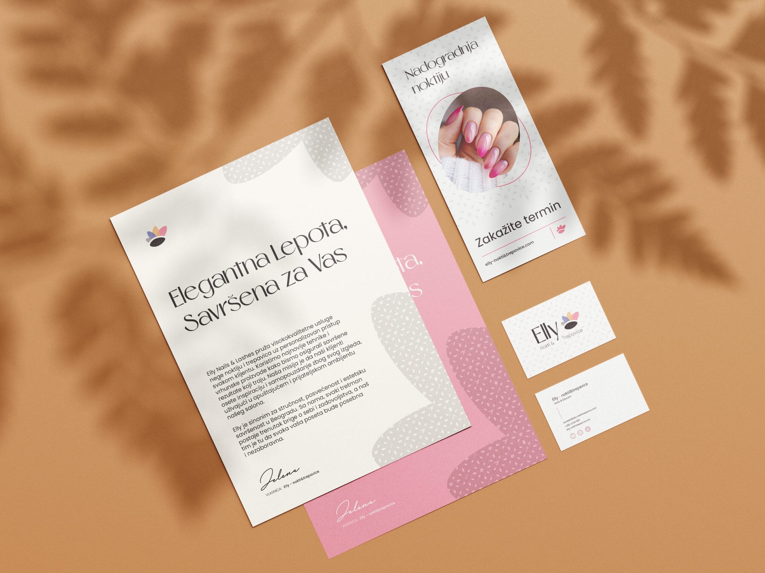 Elly Nokti & Trepavice collateral design set with flyers, business cards and promotional materials