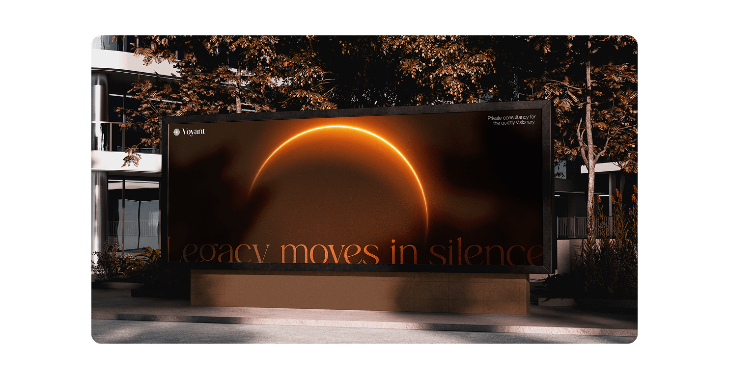 Outdoor billboard advertisement for Voyant brand campaign – "Legacy moves in silence".