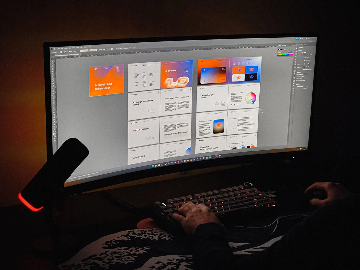Aleksandar Šterijev working on brand identity design at his creative studio